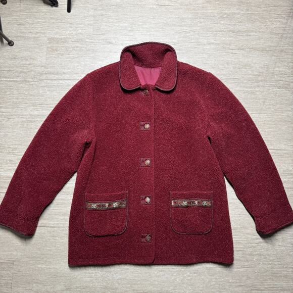 CS Signature Reversible Fleece Jacket Women's L Red Button Front Coat Cozy Warm - Picture 1 of 8
